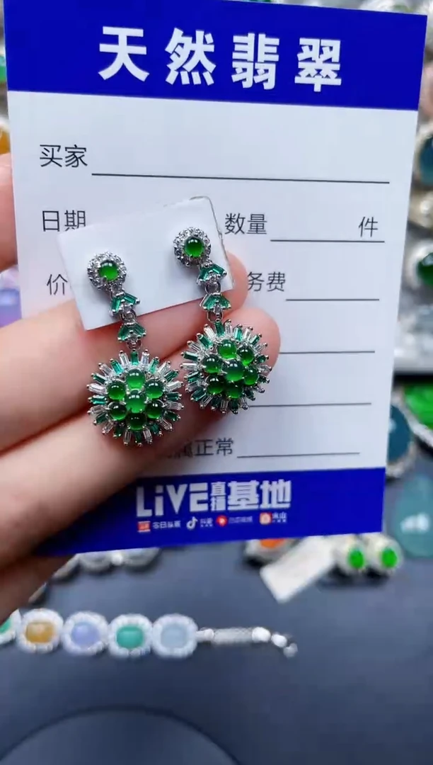银S925镶嵌翡翠耳饰153