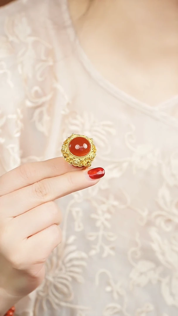 【闪购商品】南红玛瑙戒指银S925镶嵌花丝戒指