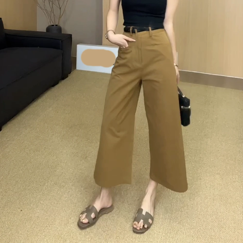 2025夏季新款高腰时尚休闲八分裤阔腿裤裤子女显瘦百搭