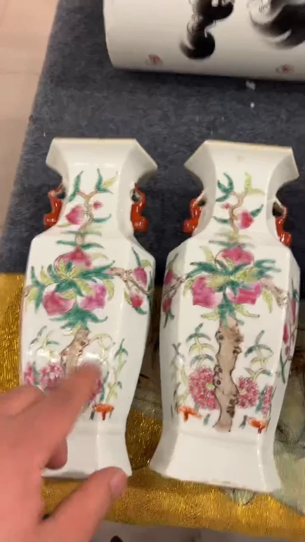 摆件瓷摆件瓷摆件桃子六方瓶