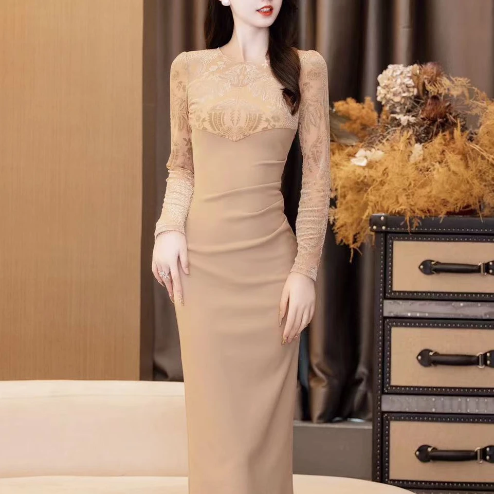 JUU【浅月】早秋新款法式高端修身显瘦直筒连衣裙-38063