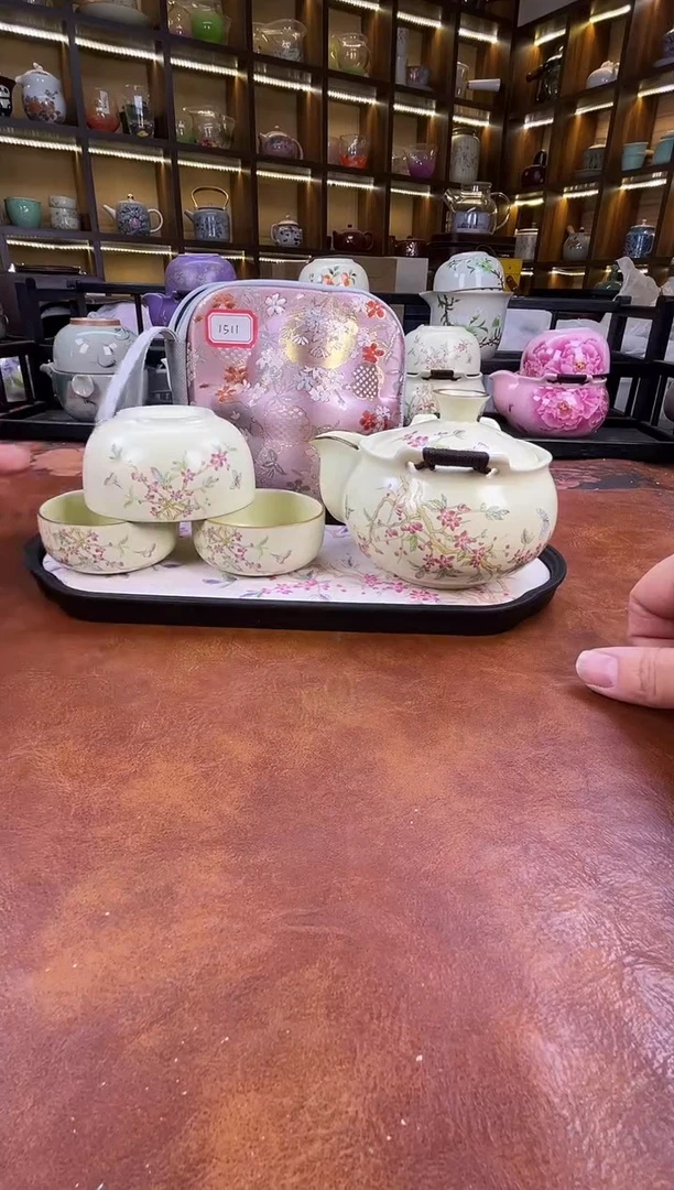 瓷片桃花宝瓶旅行+长方桃花盘