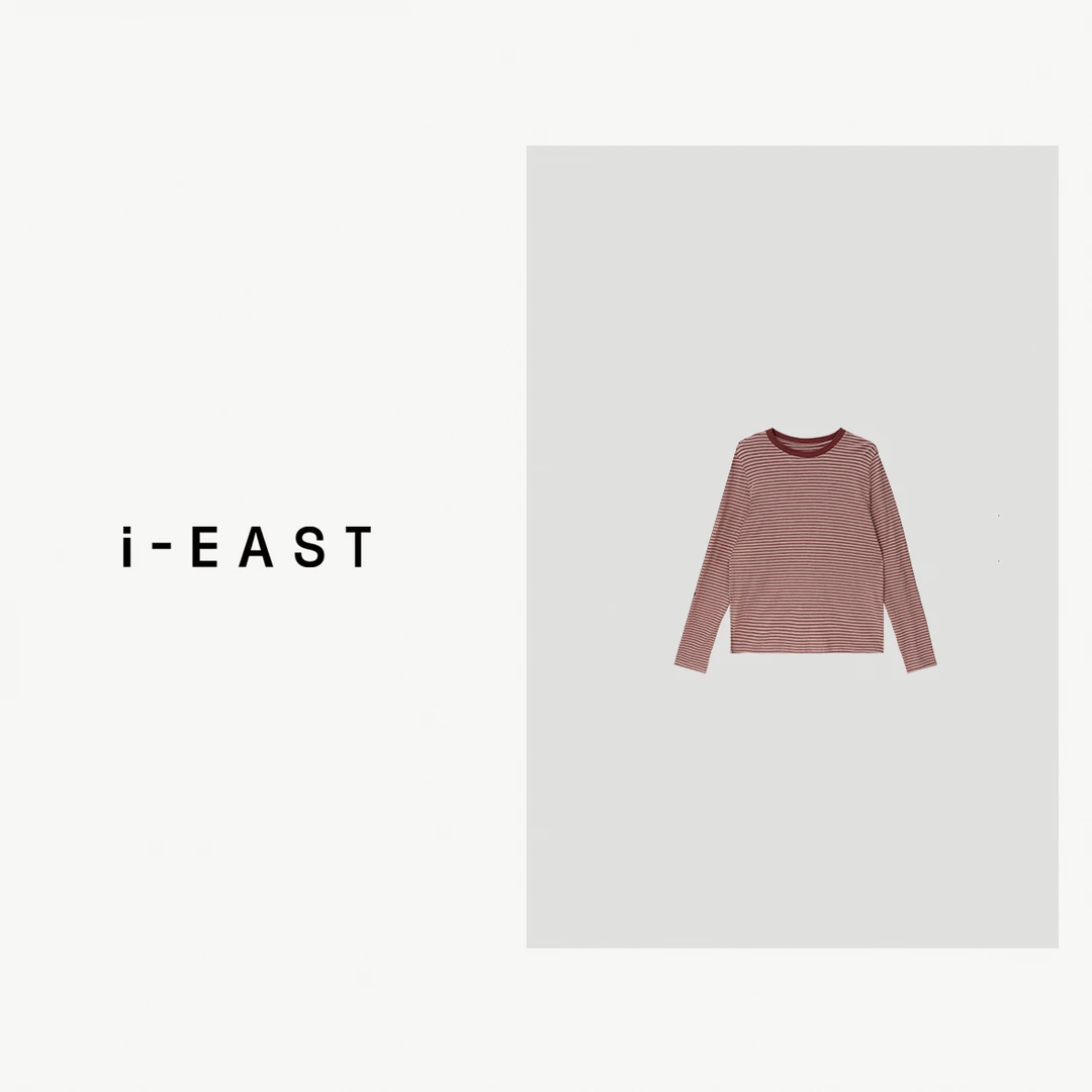 i-EAST 海盐奶桃~撞色条纹设计感长T恤上衣-4Q SY0305