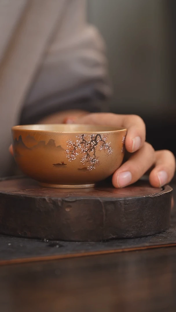 【闪购商品】杯135柴房陶瓷丨金红绘画单杯