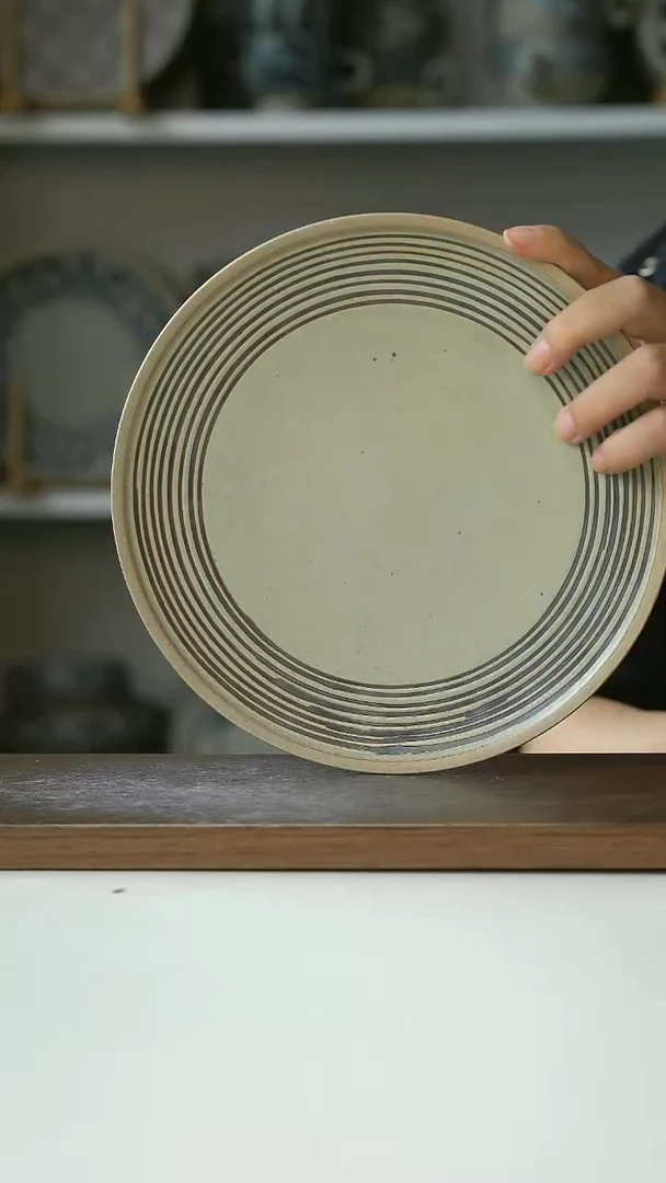 陶瓷粗陶手绘画釉早餐盘21@4-2@