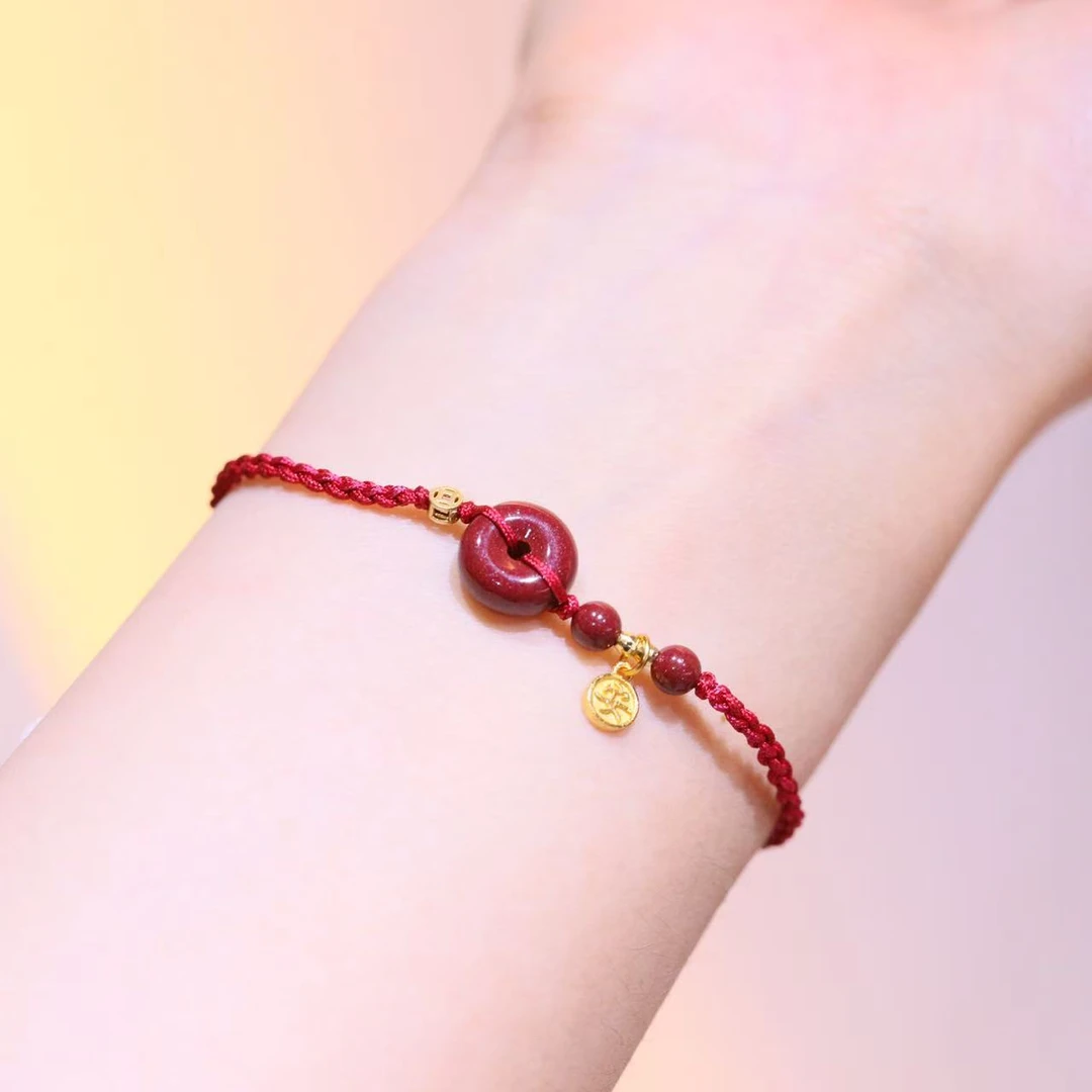含辰砂工艺品v26典仑【朱砂平安扣手链】简约精编绳朱砂手绳