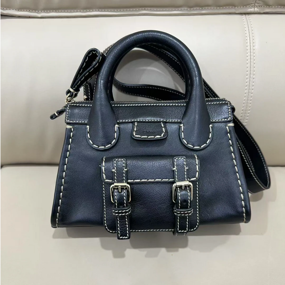 99新 Chloe/蔻依 蔻依Edith Logo 黑色单肩斜挎手提包 多种背法