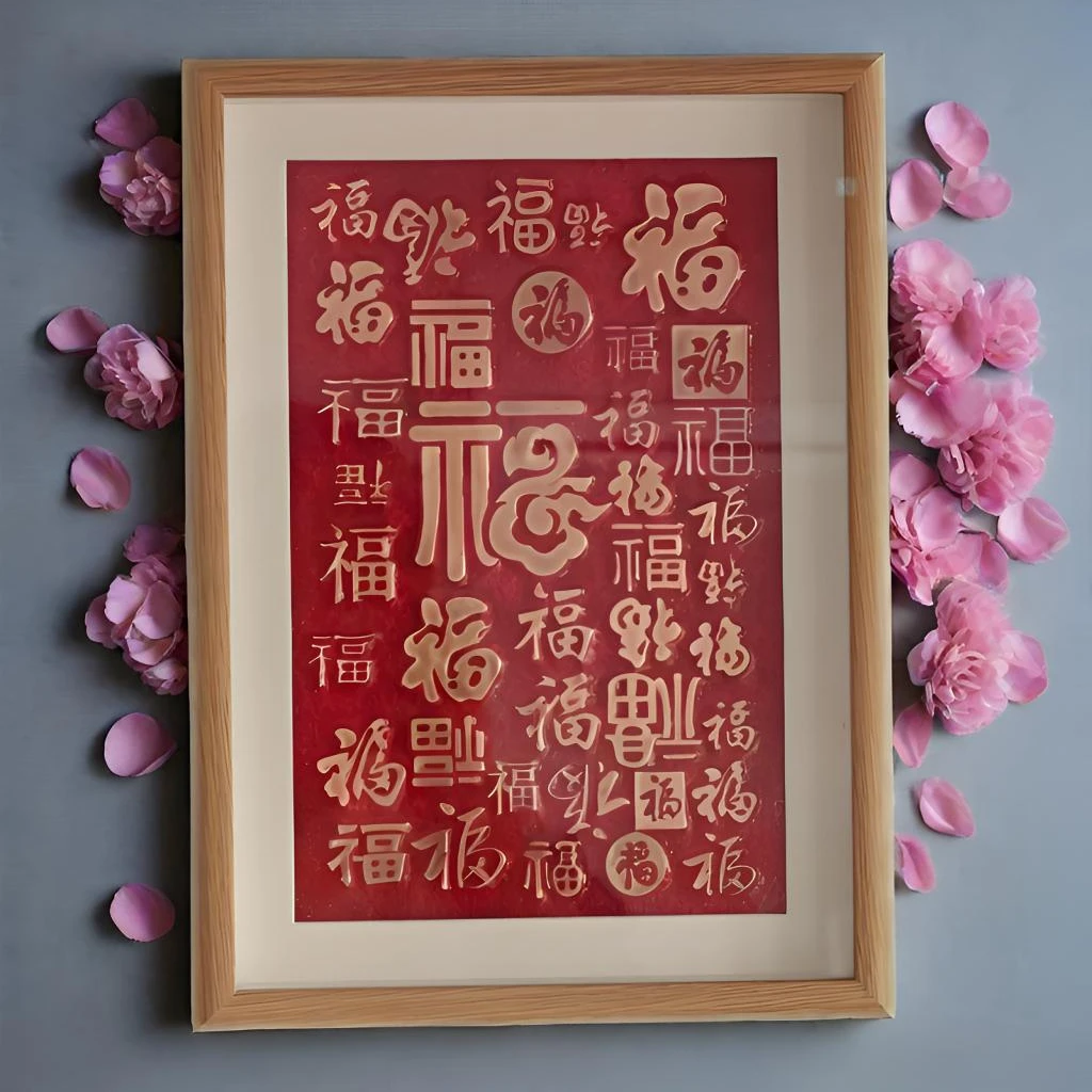 纯手工百福中国风铜拓板画玻璃相框卧室书房商铺办公桌摆件装饰画