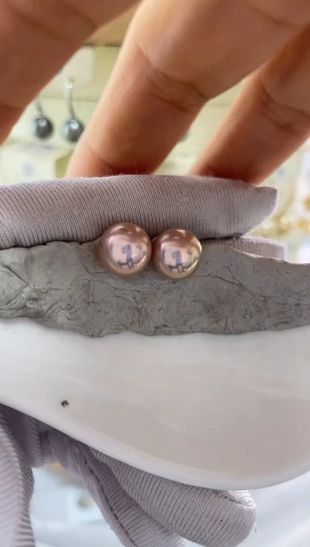 银S925镶嵌耳饰淡水珍珠9-10mm