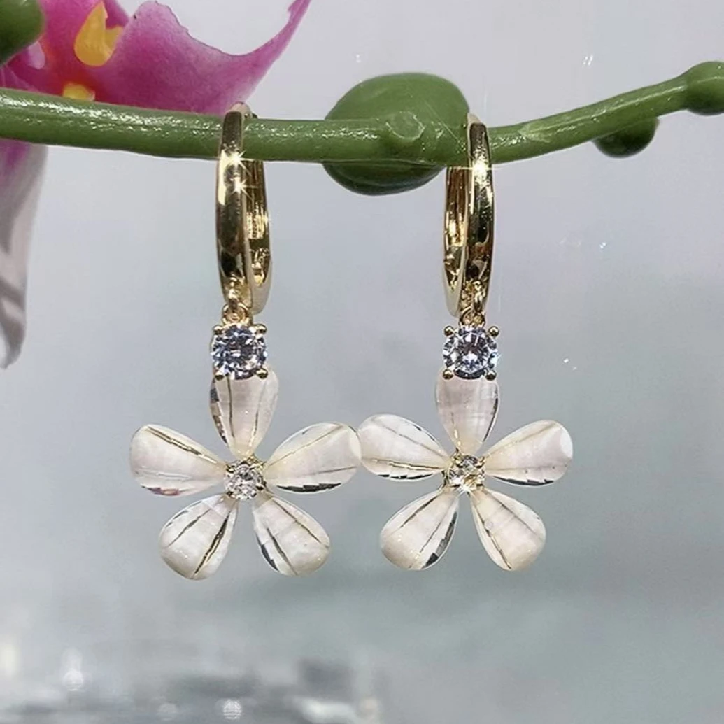 铜合金锆石耳饰 （467号）日韩植物花卉甜美耳环百搭欧若假日风