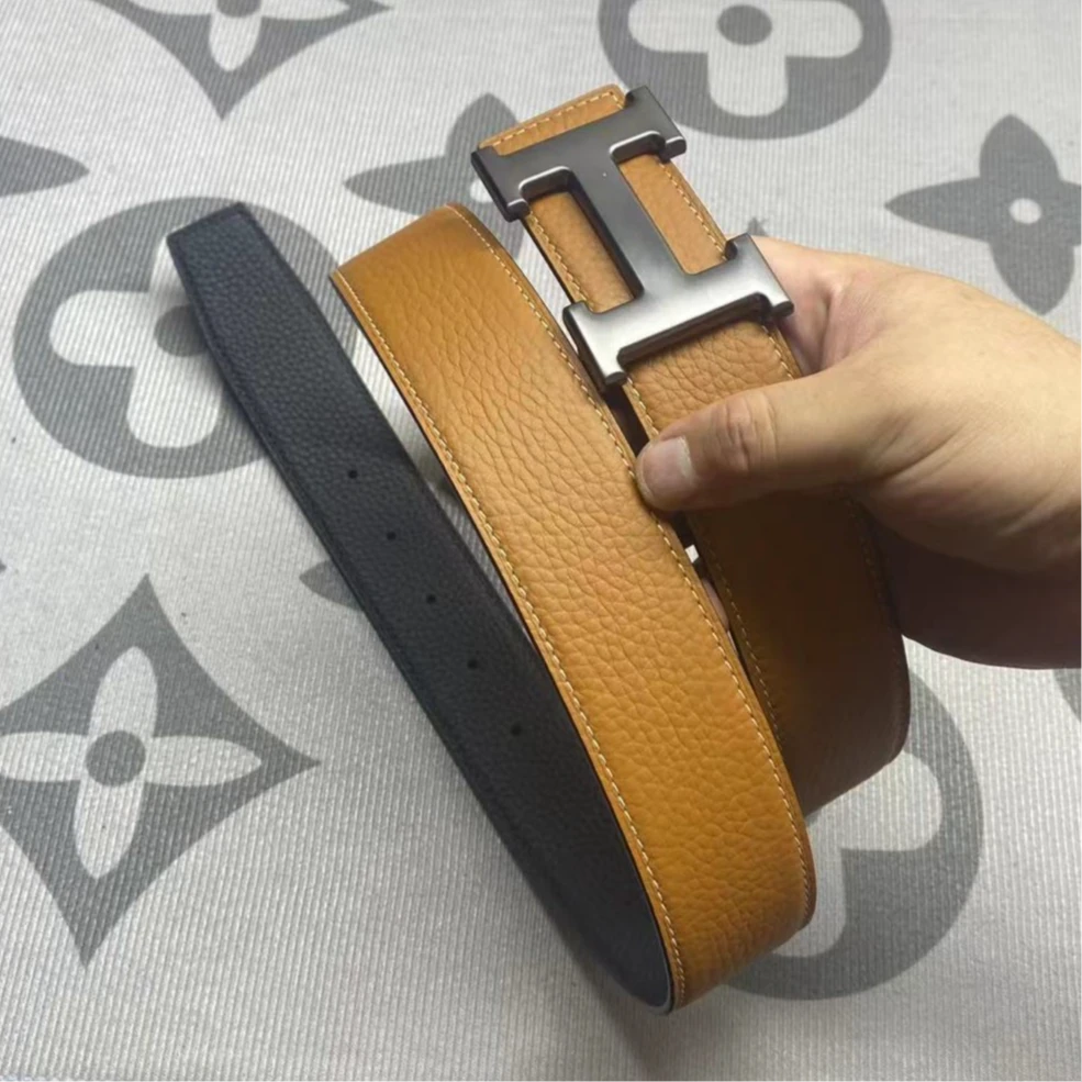 （带扣一整套）经典牛皮男士双面带时尚百搭潮流平滑口高档裤腰带