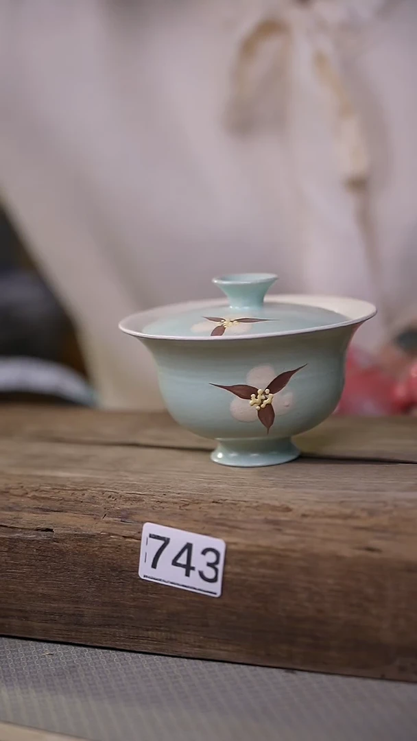 【闪购商品】瓷片设计师款 牧渔 绿木棉系列 元宝形盖碗