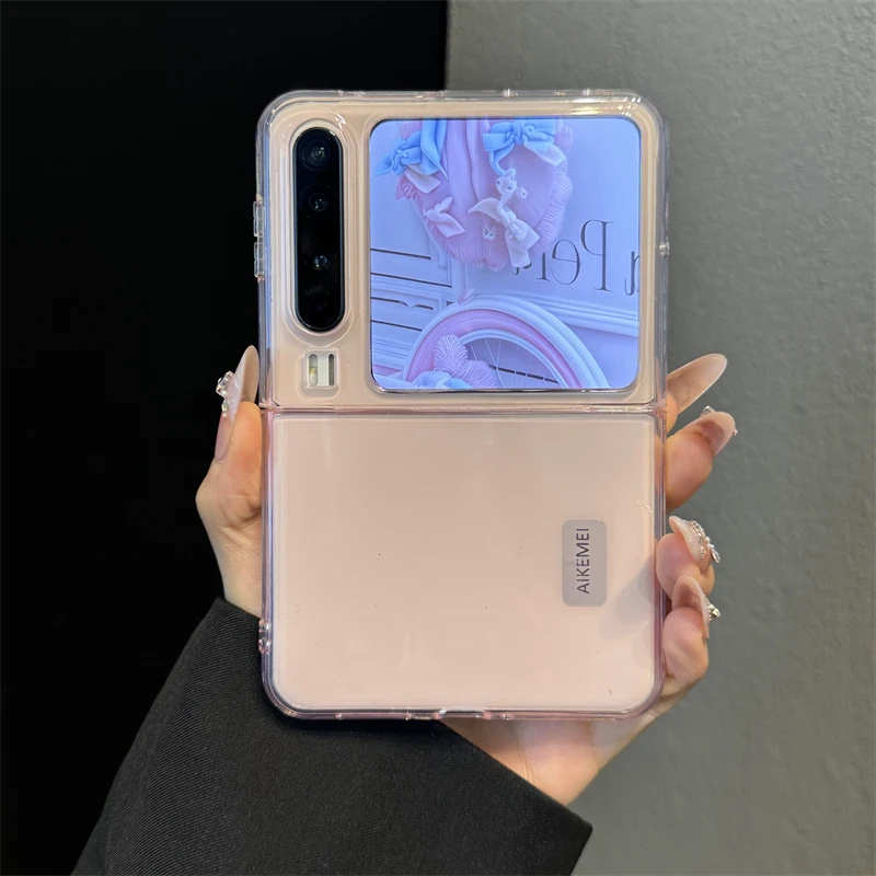 适用华为purax折叠屏手机壳pocket2简约小清新novaflip多巴胺透色