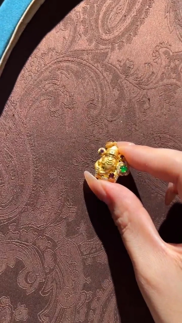 【闪购商品】翡翠吊坠(不含链)银S925镀金镶嵌红翡绿翠19号