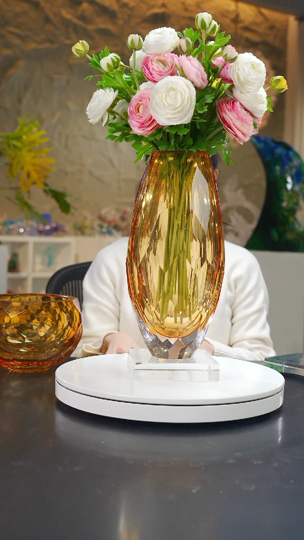 手工艺品琉璃琥珀金切面花器