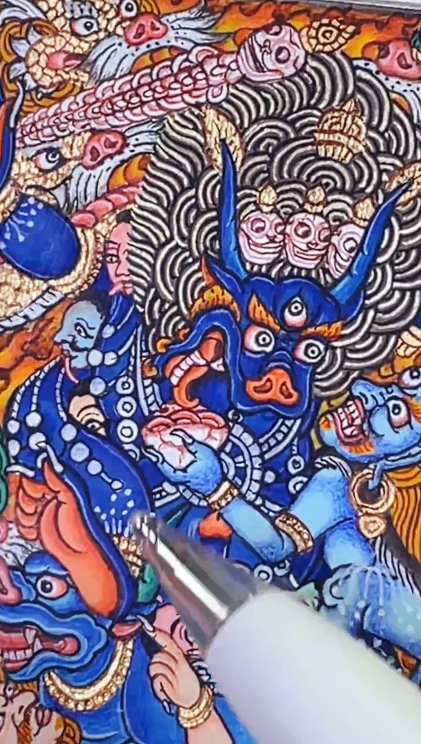 吊坠热贡纯手绘唐卡阎魔敌