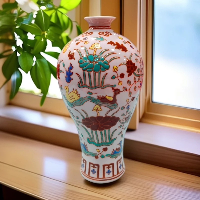 XD-ZH-XD3100小号红胎水草梅瓶+礼盒底座