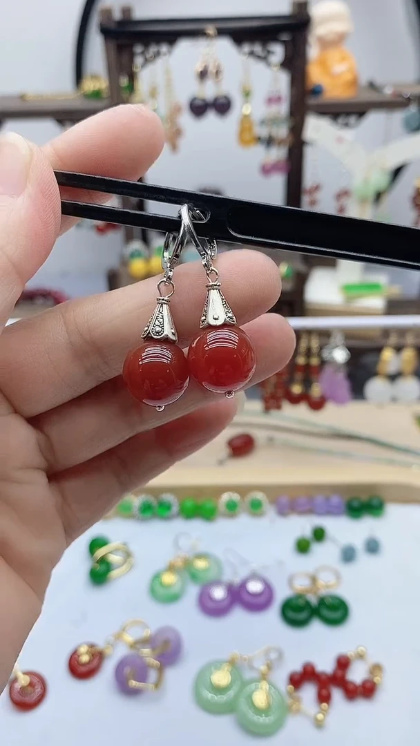银S925镶嵌南红玛瑙耳饰83