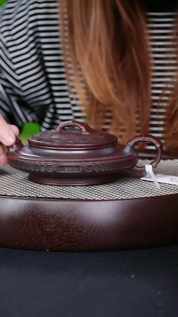 茶壶紫砂宜兴紫砂壶祥云大扁瓢h070114