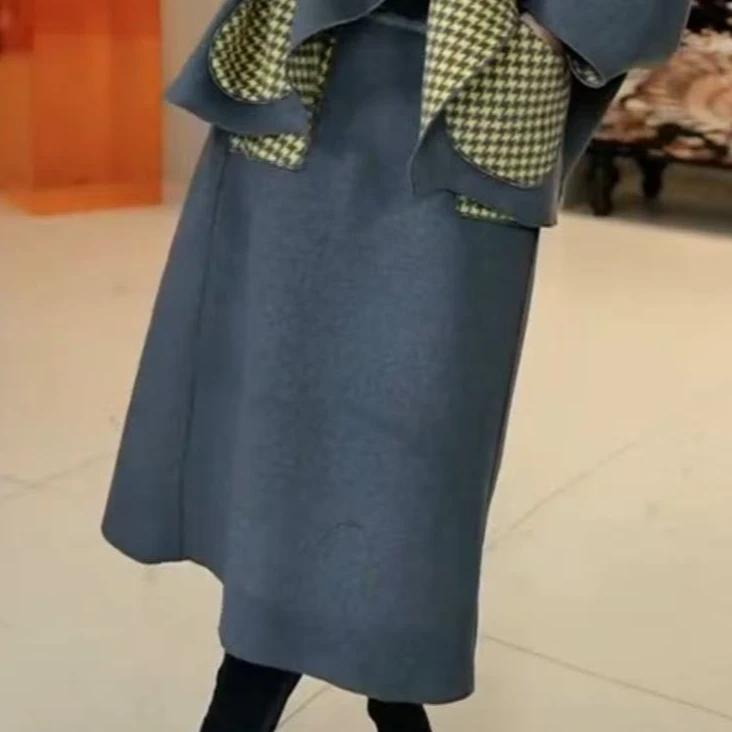 1765篱君2024秋冬新款双面绵羊毛时尚设计师款半身裙