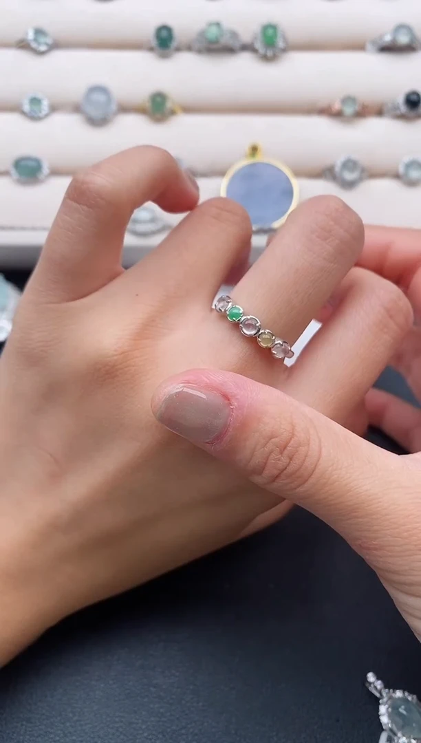 银S925镶嵌戒指翡翠222222+3