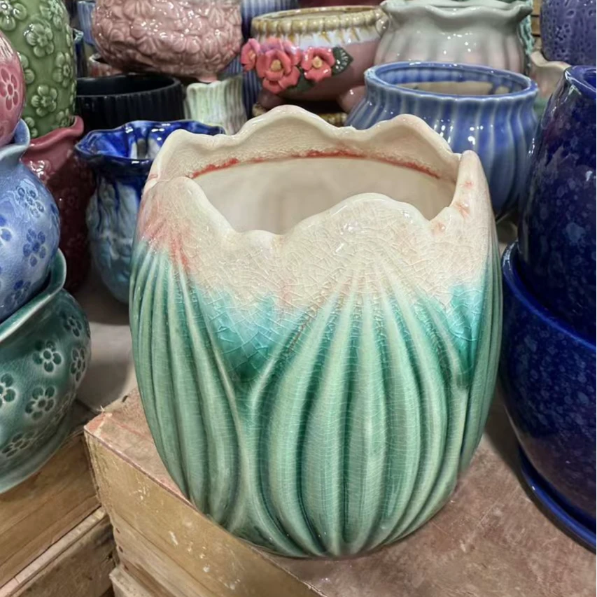 多肉陶瓷花盆透气老桩花盆客厅网红爆裂釉水肉肉绿植盆