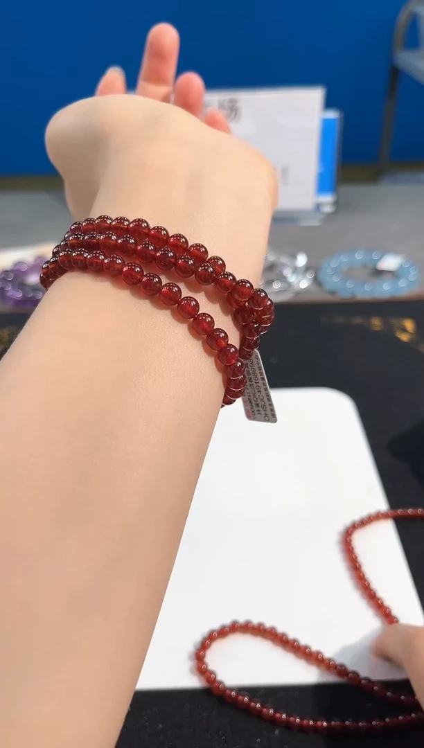 水晶手链未镶嵌3号橙红石榴石多圈5.5+mm