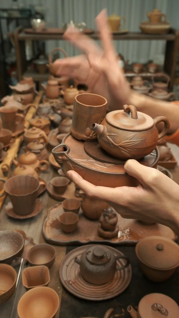 扁竹壶180ml+高竹节主人杯+竹节蓄水壶承