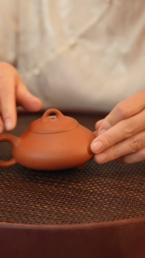 茶壶紫砂全手 红清水 汉棠石瓢 180cc 宽口