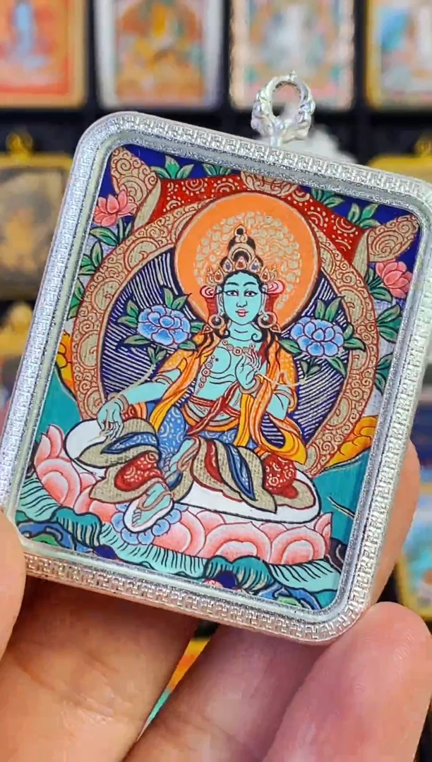 吊坠热贡纯手绘唐卡绿度M