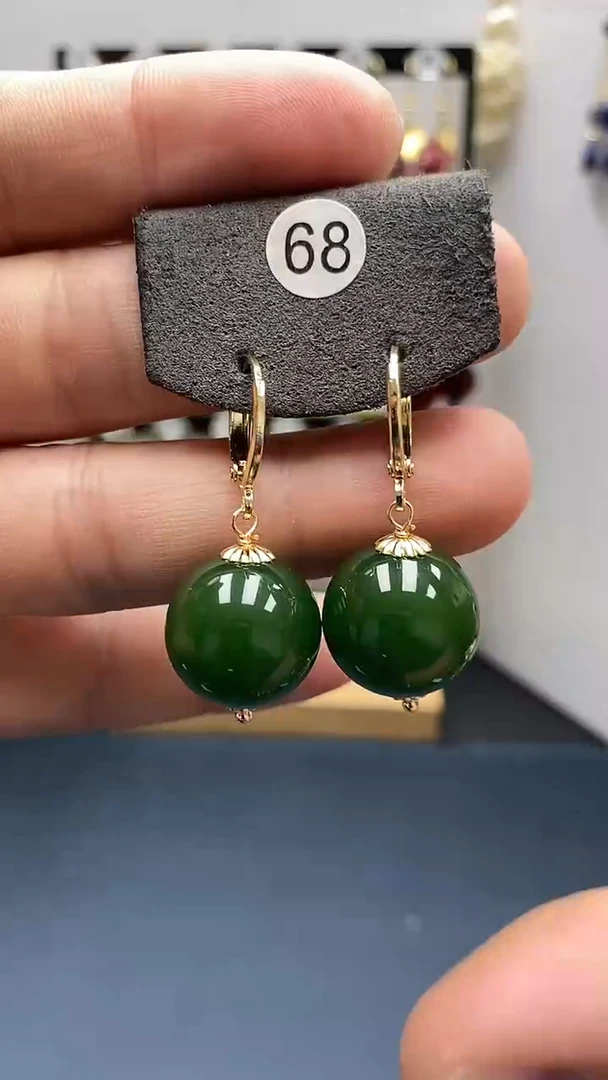 【闪购商品】和田玉耳饰银S925镀金镶嵌尺寸16mm耳扣22