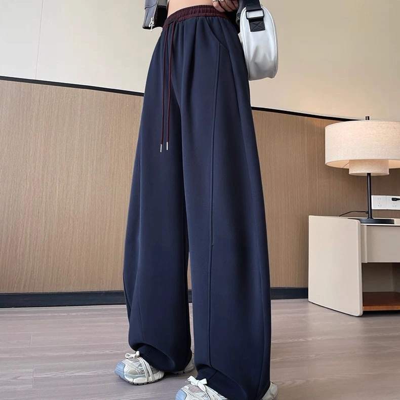 高腰弯刀裤直筒秋冬加绒加厚阔腿裤休闲裤86007