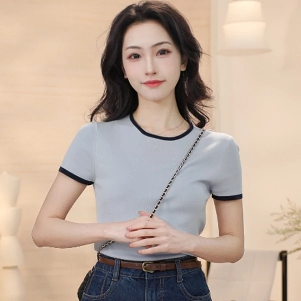 【欧若风新品】茵曼春季时尚休闲舒适百搭V领短袖针织衫（多色可选）