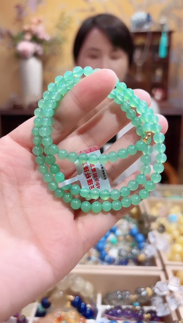 颈饰18K金镶嵌石英质玉澳玉设计款冰阳绿万能链5.1