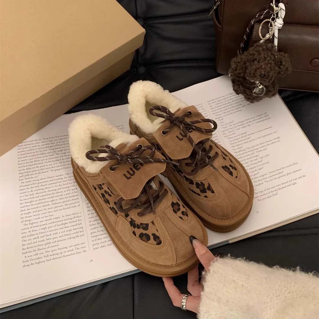 冬季加厚加绒豹纹雪地靴2025年新款磨砂皮棉鞋休闲防滑保暖女鞋
