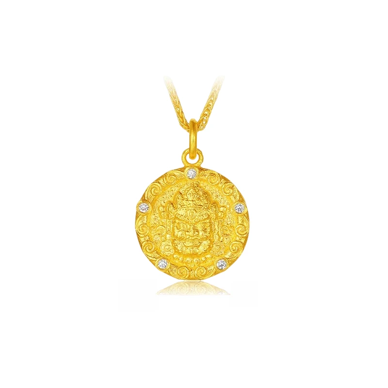 铜合金吊坠 【精工版高保色】古法錾刻黄财财吊坠项链 百搭项坠