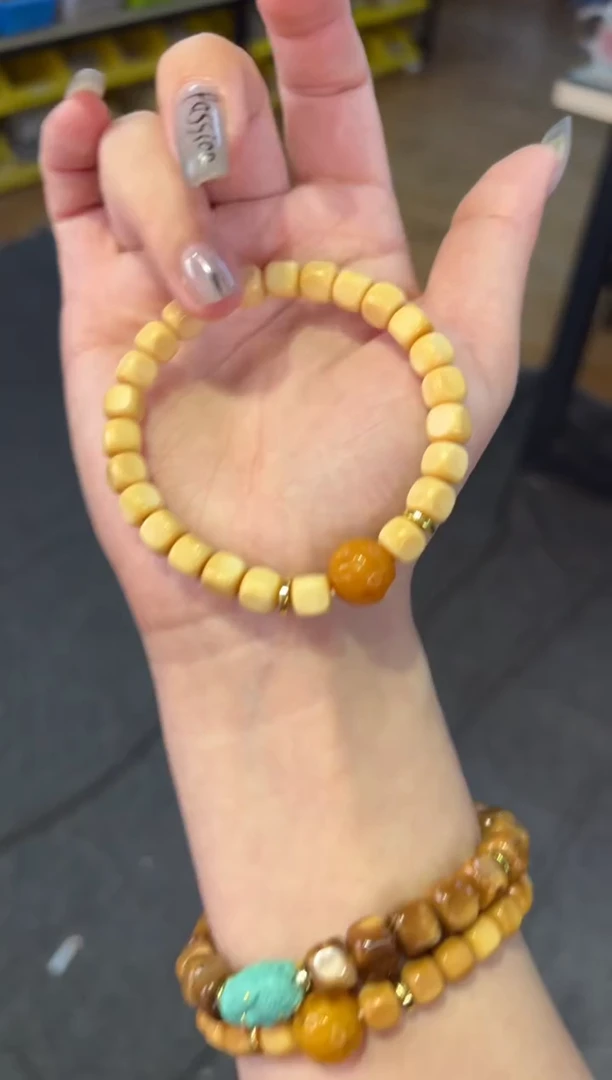 【闪购商品】石英质玉（黄龙玉）手链未镶嵌8mm龙脊六方黄龙玉设计