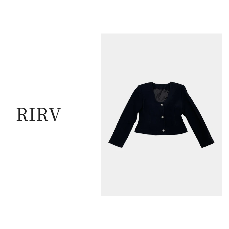RIRV时髦-“可可焦糖”黑色粗纺外套