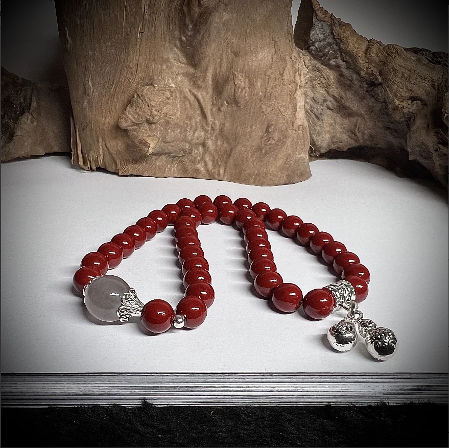 含辰砂工艺品朱砂双圈带银吊坠-无礼盒-@@sp614