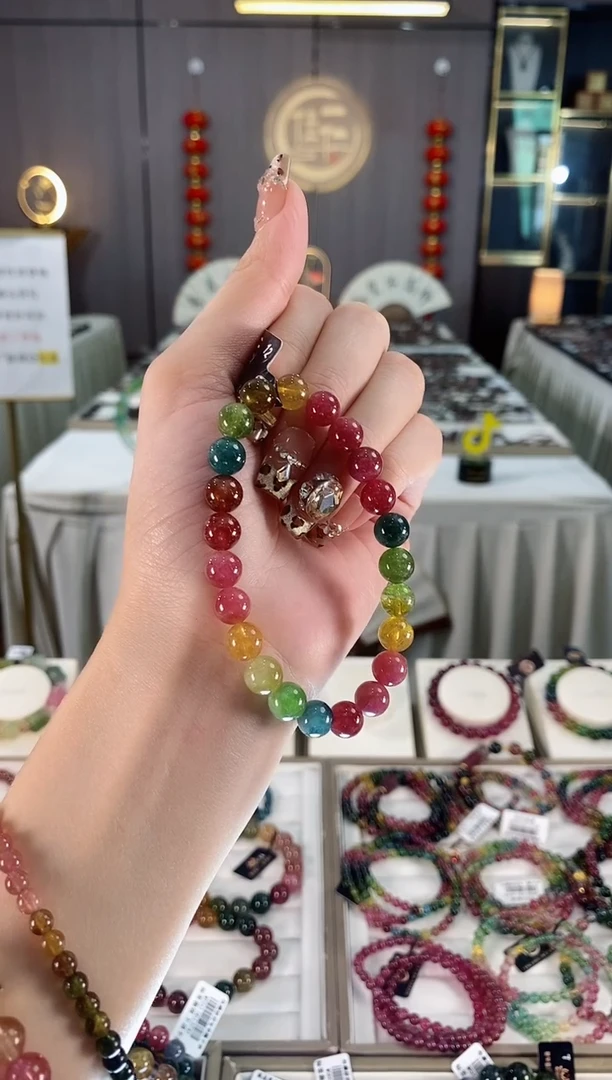 未镶嵌老矿碧玺彩虹单圈手串8mm+碧玺dan多样性发货一条