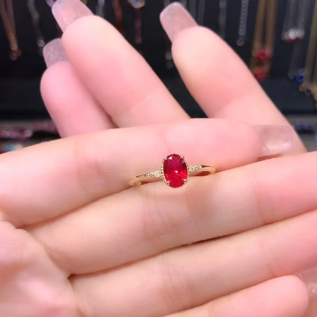 红宝石S925银镶金色戒指5.7