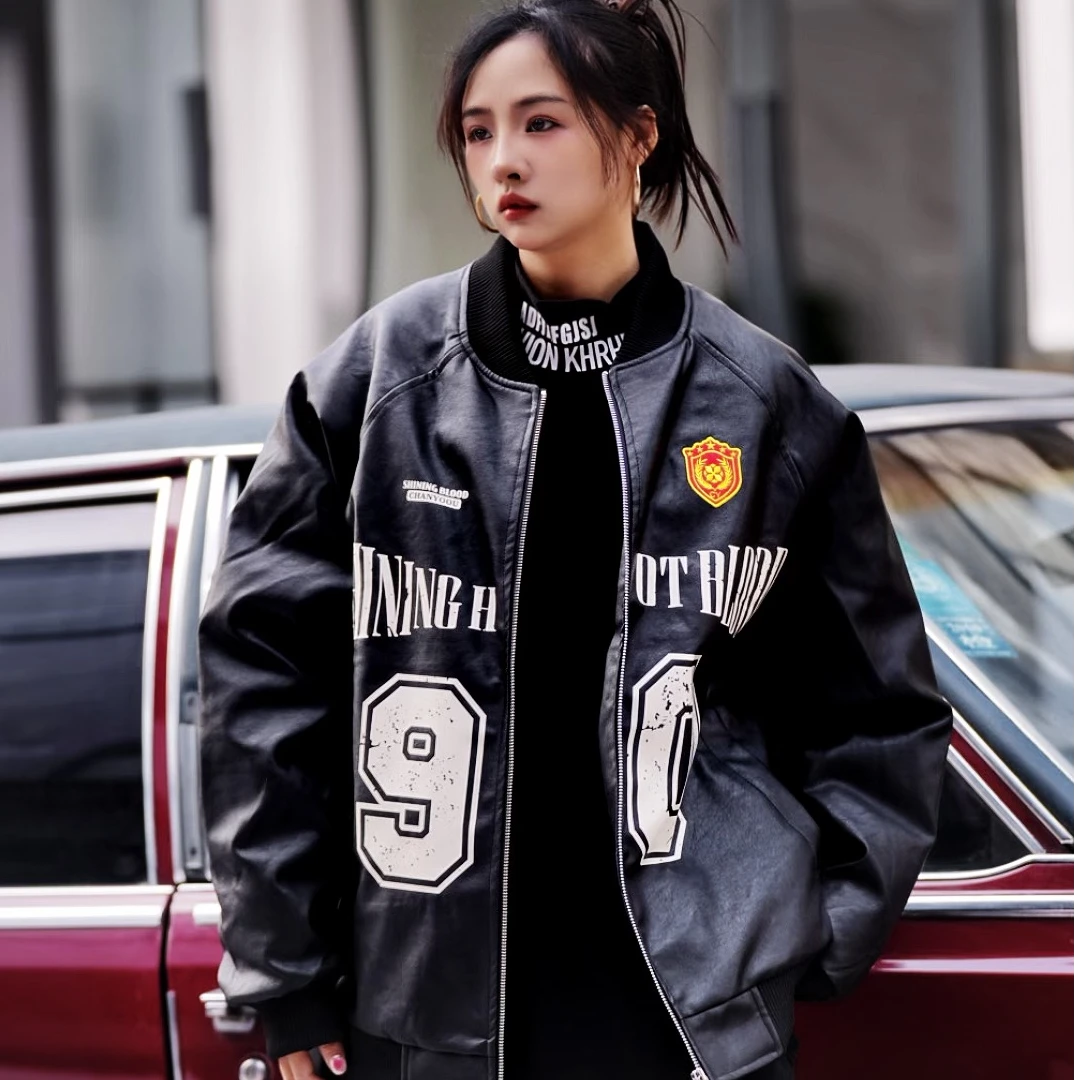 机车皮衣羽绒服男女加厚保暖冬季潮牌白鸭绒外套情侣羽绒夹克