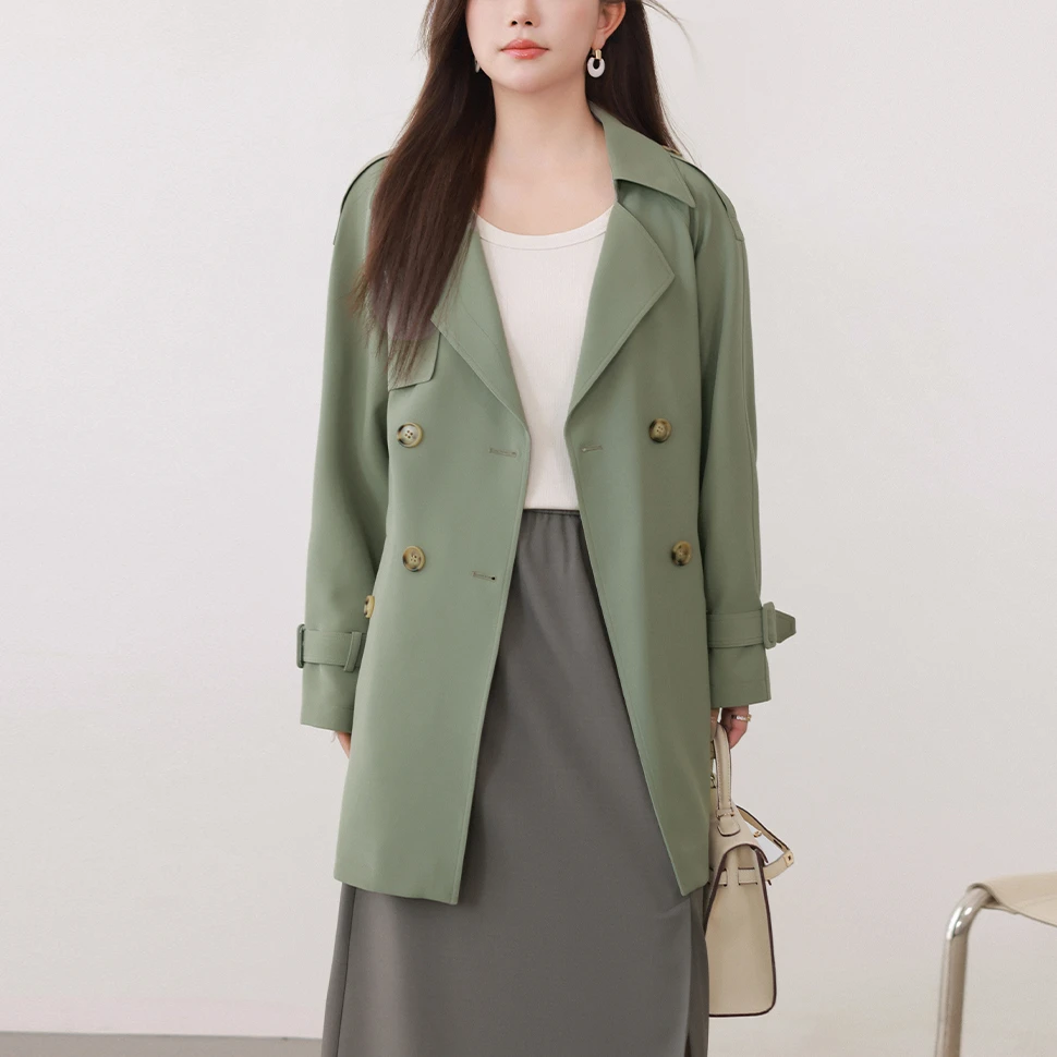 MsShe大码女装春季配腰带设计双排扣轻职业工装风衣J~M2401043