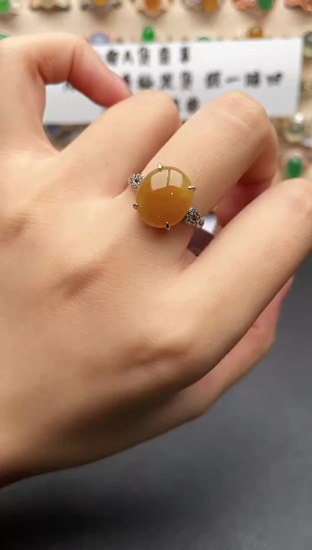 银S925镶嵌戒指翡翠一物一证一礼盒