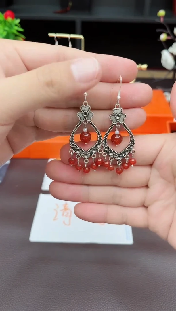 玛瑙/玉髓耳饰银S925镶嵌103000