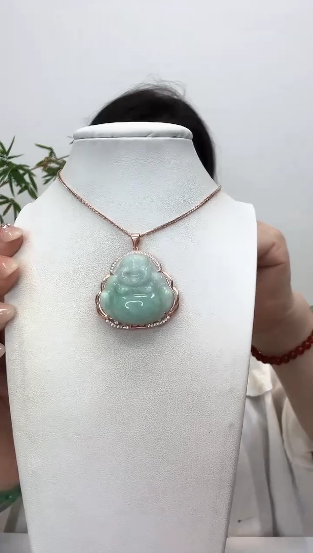 翡翠银S925镶嵌吊坠(赠链)佛公玫瑰边