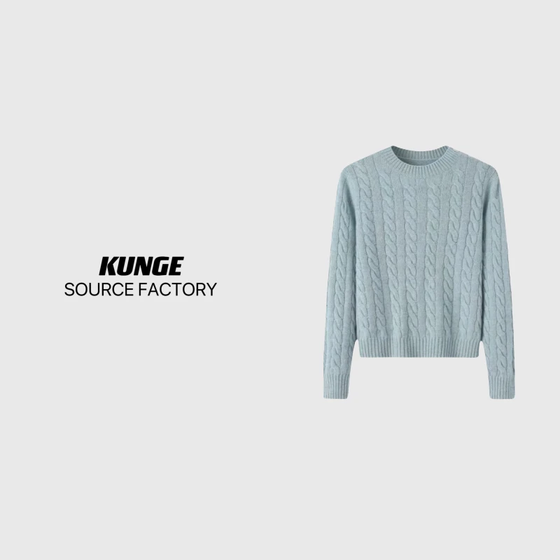 KUNGE-时尚百搭圆领秋冬短款纯色套头羊毛针织衫-8962