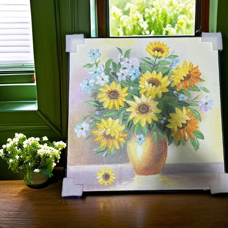 《向日葵肌理油画》高级感沙发落地画简约客厅背景墙挂画8080