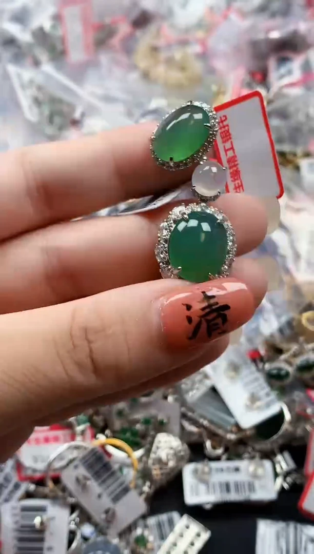 银S925镶嵌戒指翡翠天然A货缅甸翡翠