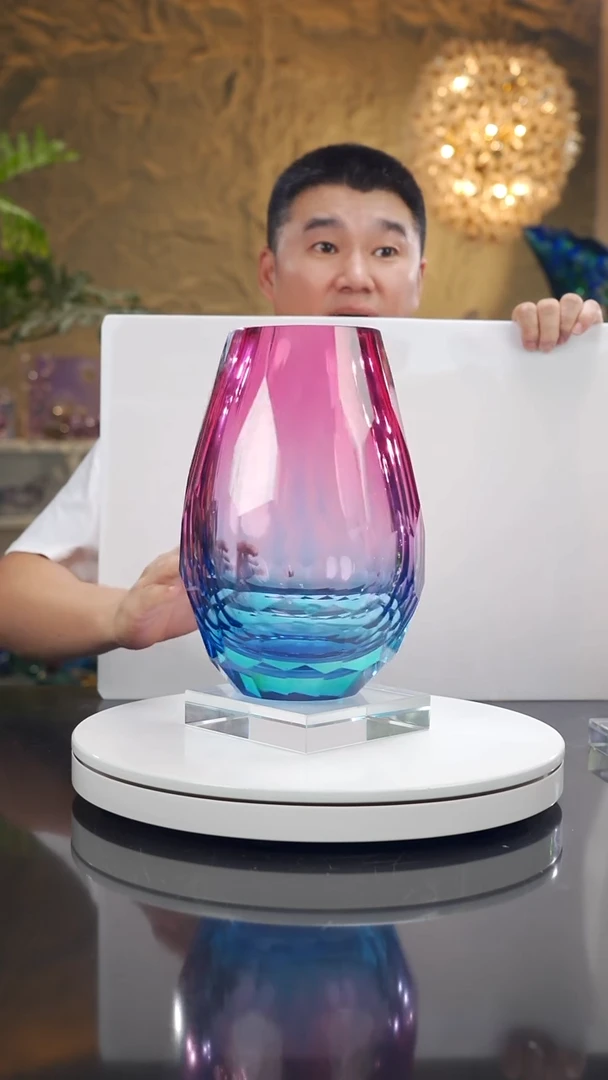 摆件福利金红蓝切面花瓶